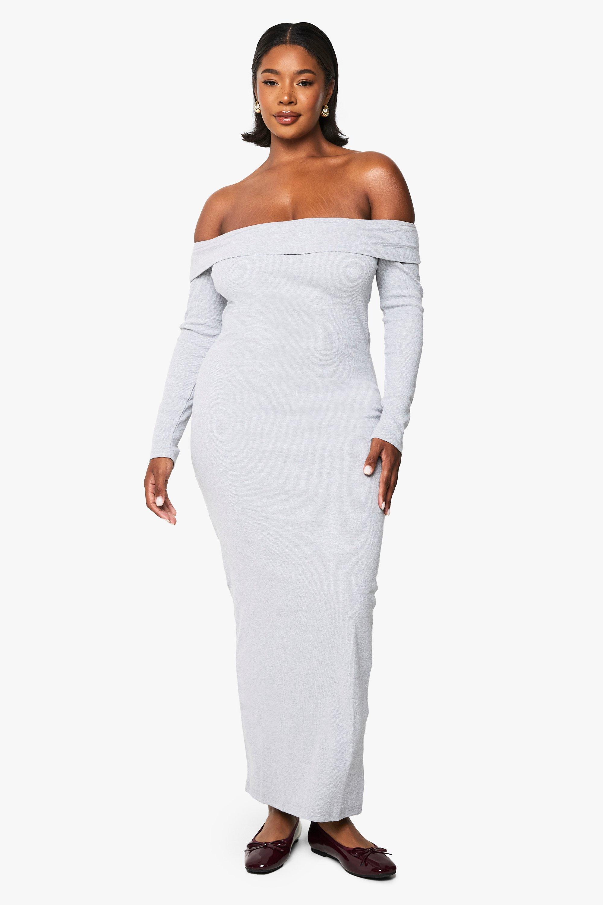 Plus Basic Rib Bardot Maxi Dress boohoo